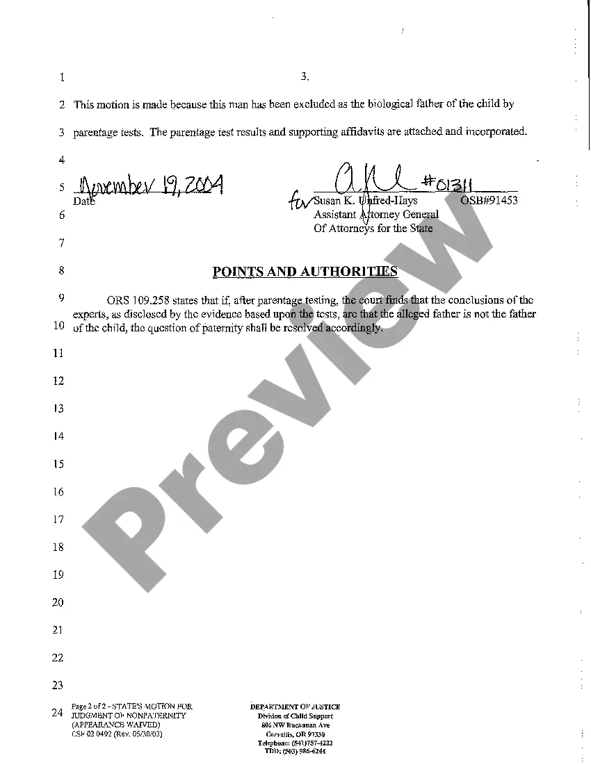 Preview A07 State's Motion for Judgment of No Paternity