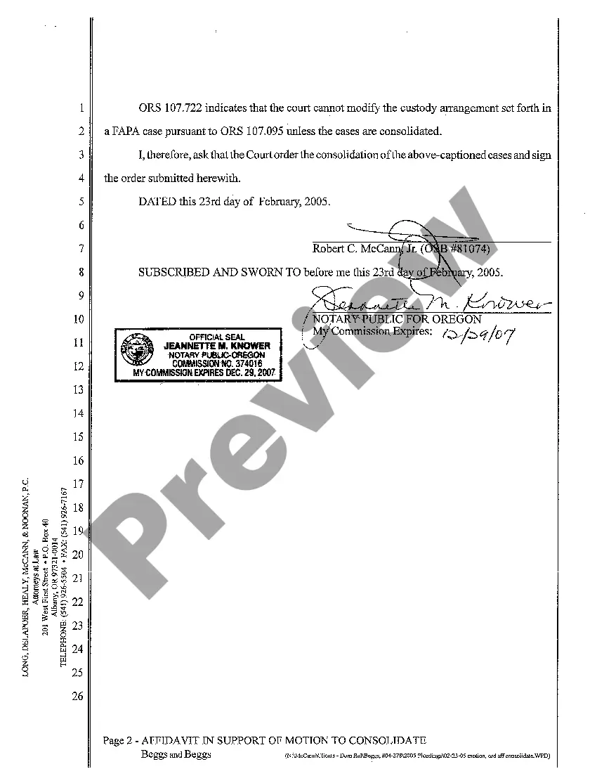 Get A03 Affidavit in Support of Motion to Consolidate Cases Preview A03 Affidavit in Support of Motion to Consolidate Cases