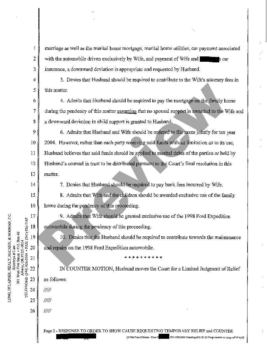 Portland Oregon Response and Counter Motion to Order to Show Cause