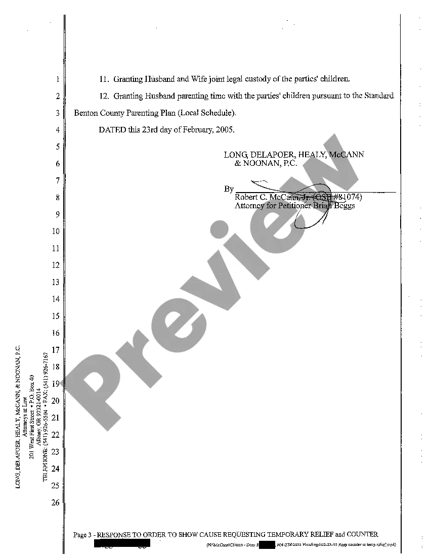 Preview A04 Response and Counter Motion to Order to Show Cause regarding Temporary Order ORS 107.095