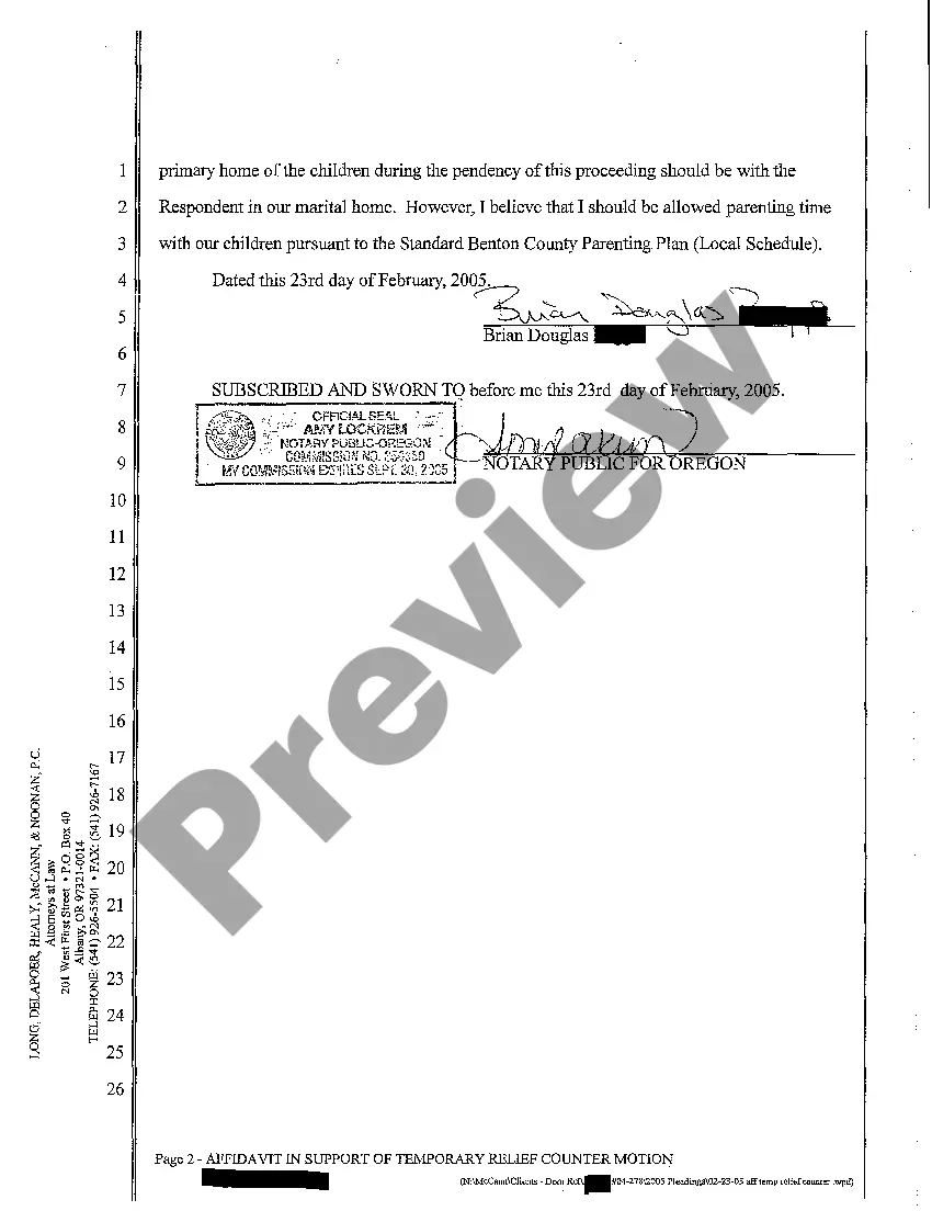 Get A05 Affidavit in Support of Response and Counter Motion to Order to Show Cause regarding Temporary Orders ORS 107.095 Preview A05 Affidavit in Support of Response and Counter Motion to Order to Show Cause regarding Temporary Orders ORS 107.095