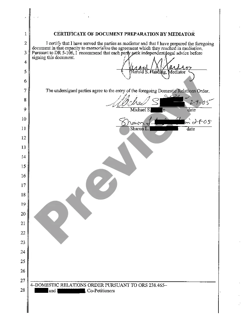 Preview A03 Domestic Relations Order Dividing Husband's PERS Account Pursuant to ORS 238.465