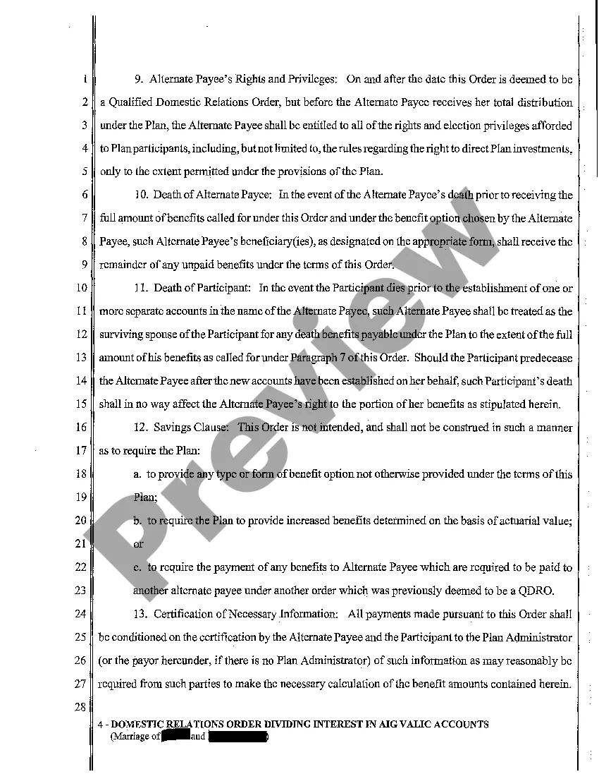 Preview A04 Domestic Relations Order Dividing Interest in Aig Valic Accounts