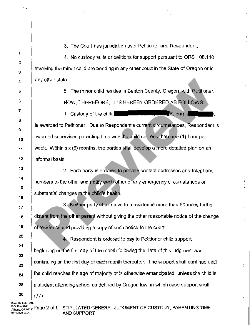 Preview A08 Stipulated General Judgment of Custody, Parenting Time and Support