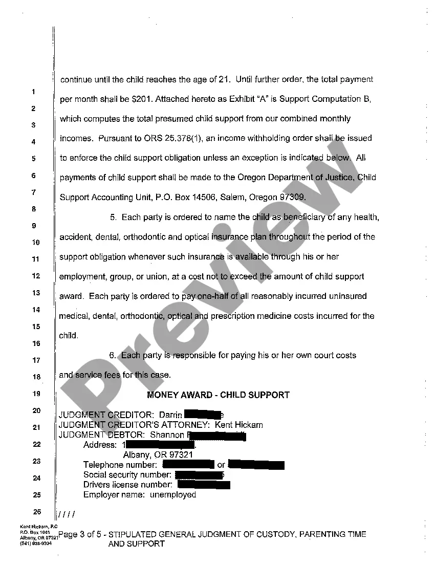 Preview A08 Stipulated General Judgment of Custody, Parenting Time and Support