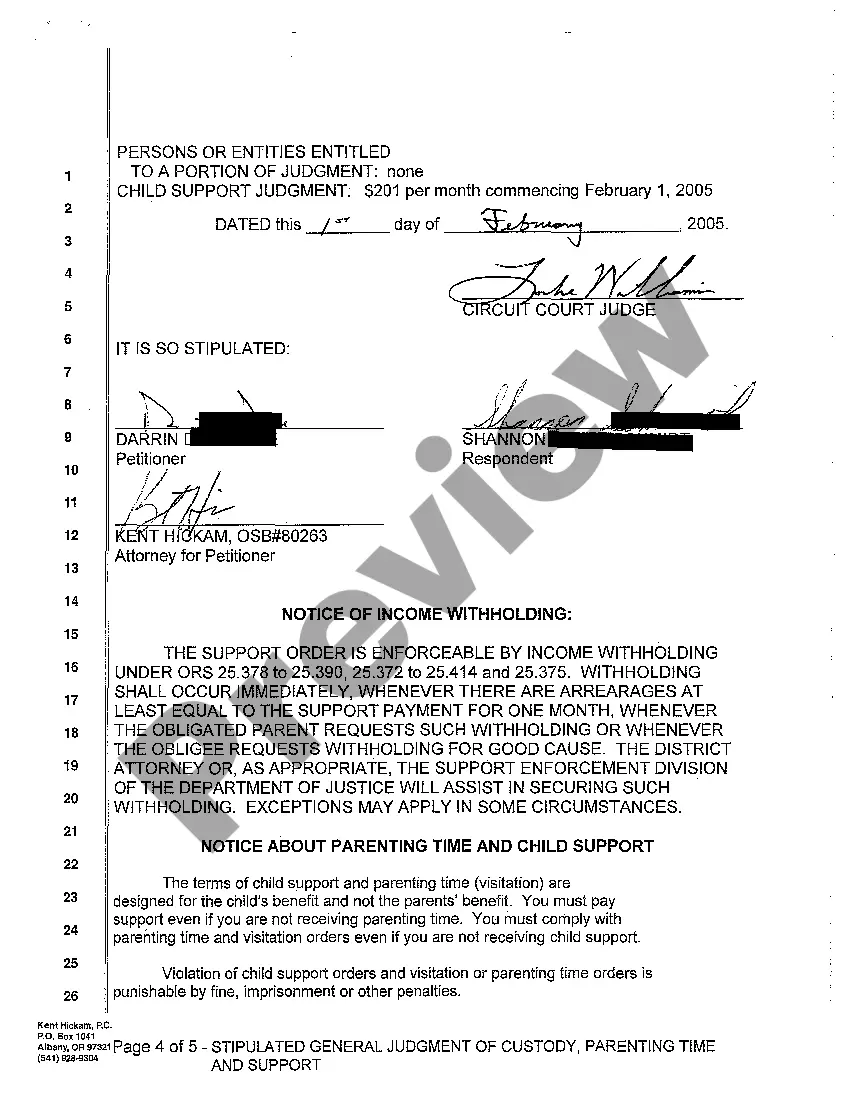 Preview A08 Stipulated General Judgment of Custody, Parenting Time and Support