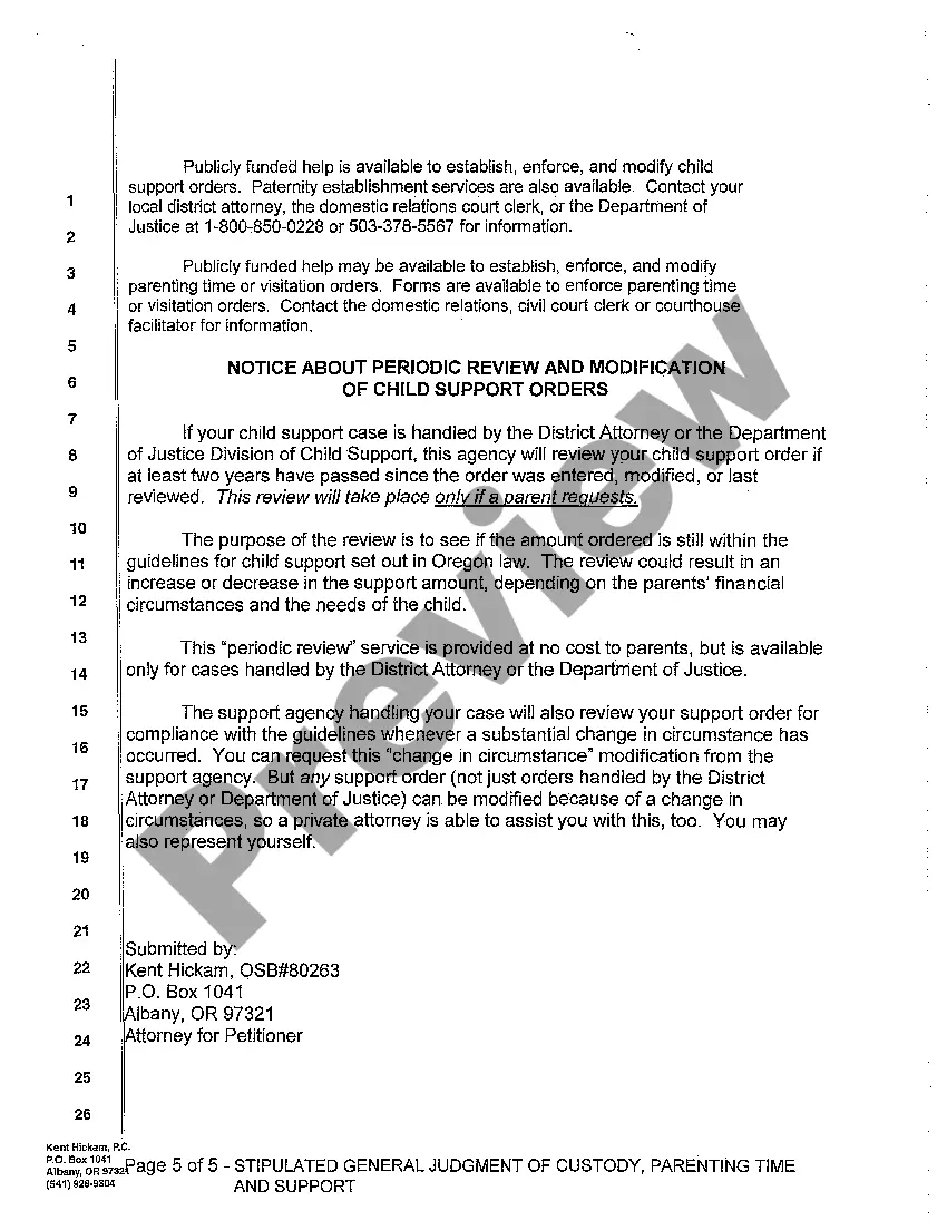 Preview A08 Stipulated General Judgment of Custody, Parenting Time and Support