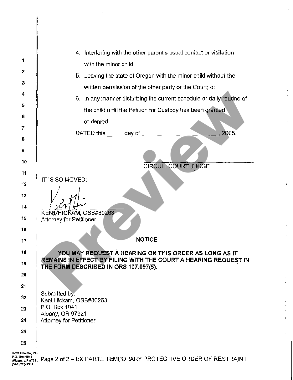 form A04 Ex Parte Temporary Protective Order of Restraint preview
