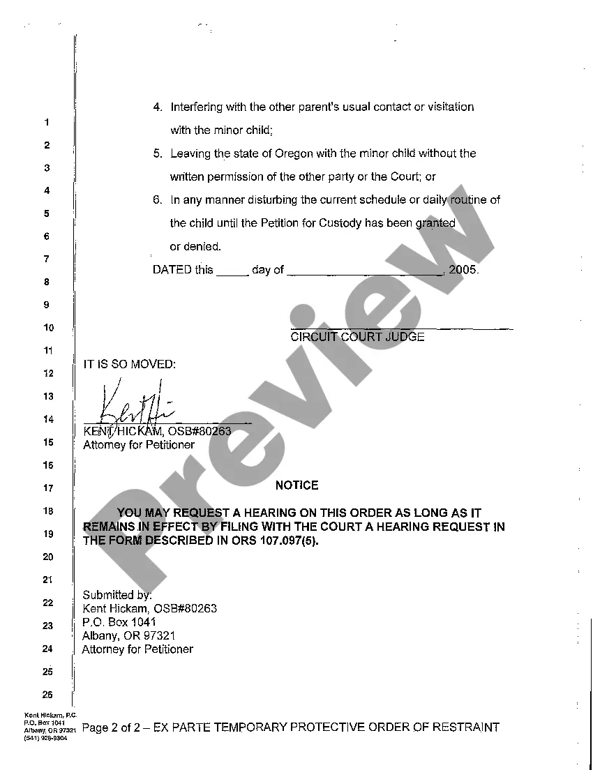 Preview A04 Ex Parte Temporary Protective Order of Restraint