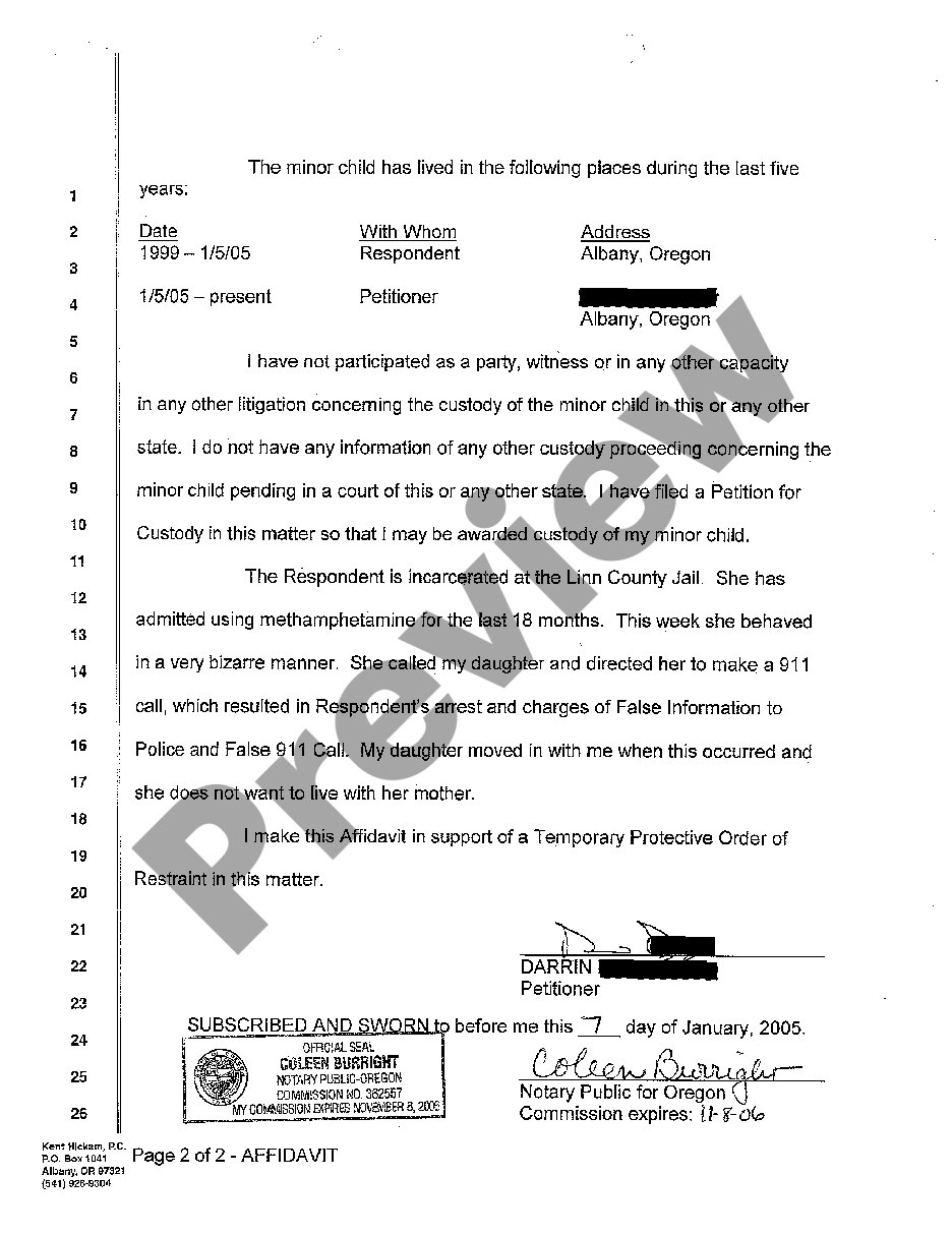 Portland Oregon Affidavit of Parent | US Legal Forms