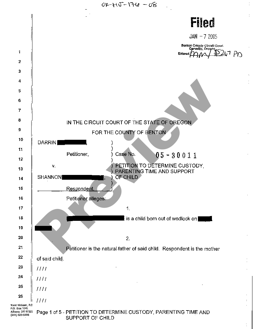 Oregon Petition to Determine Custody, Parenting Time and Support of