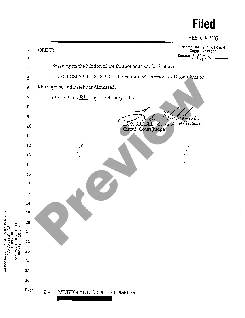 Preview A03 Motion and Order to Dismiss the Petition for Dissolution Proceedings