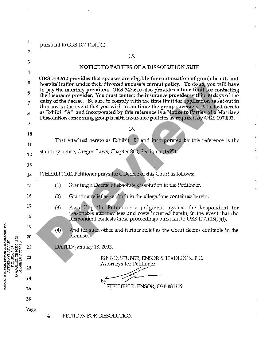 Get A01 Petition for Dissolution of Marriage Preview A01 Petition for Dissolution of Marriage
