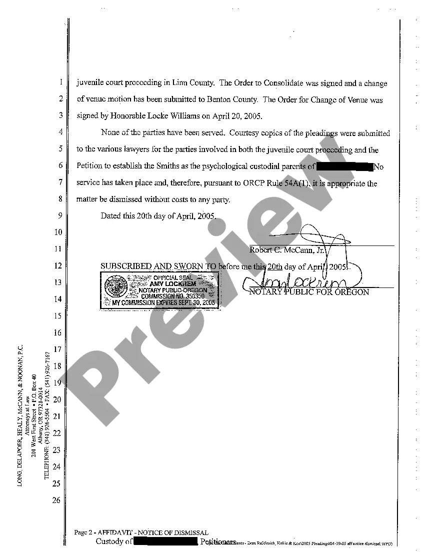 Preview A02 Affidavit in Support of Notice of Dismissal