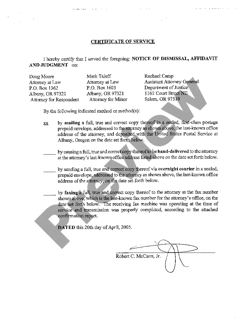 Preview A02 Affidavit in Support of Notice of Dismissal