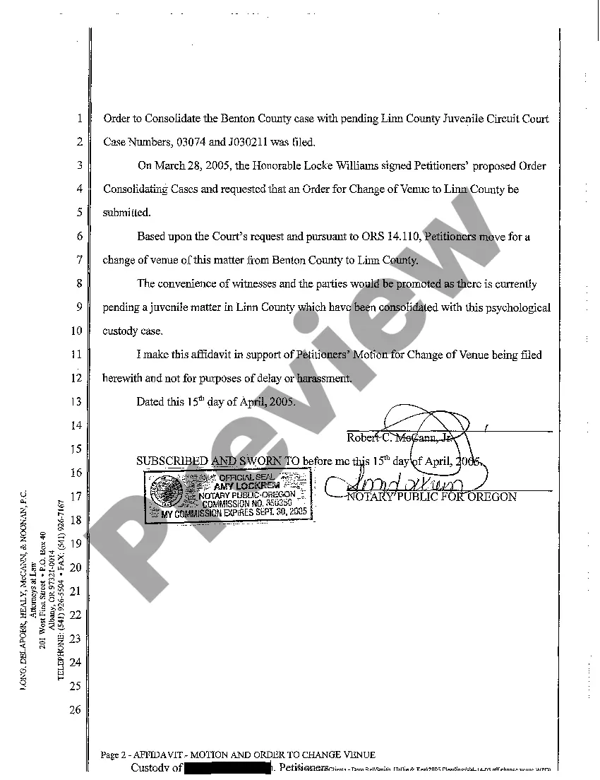 Preview A07 Affidavit in Support of Motion for Change of Venue
