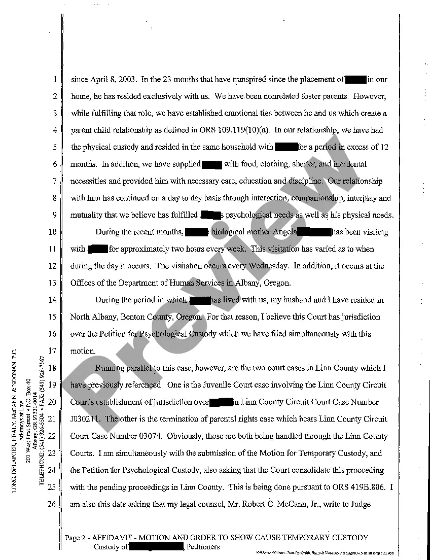 Get A08 Affidavit in Support of Motion and Order to Show Cause Requesting Temporary Custody Preview A08 Affidavit in Support of Motion and Order to Show Cause Requesting Temporary Custody