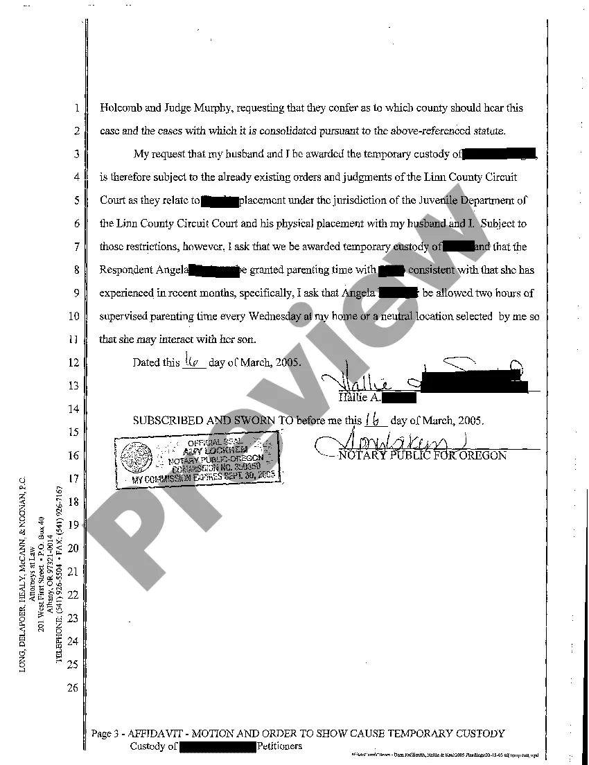 Get A08 Affidavit in Support of Motion and Order to Show Cause Requesting Temporary Custody Preview A08 Affidavit in Support of Motion and Order to Show Cause Requesting Temporary Custody