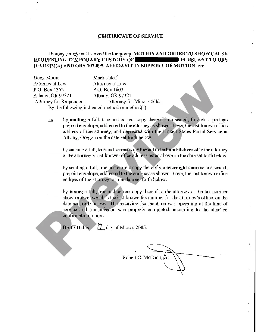 Get A08 Affidavit in Support of Motion and Order to Show Cause Requesting Temporary Custody Preview A08 Affidavit in Support of Motion and Order to Show Cause Requesting Temporary Custody