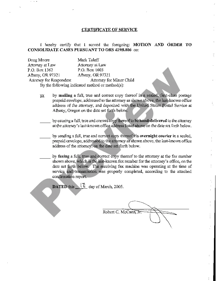 Preview A05 Motion and Order to Consolidate Cases Pursuant to ORS 419B.806