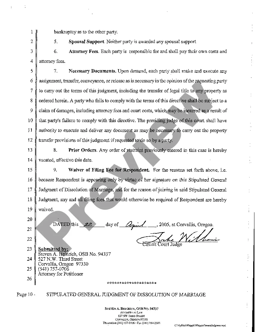 Preview A12 Stipulated General Judgment of Dissolution of Marriage