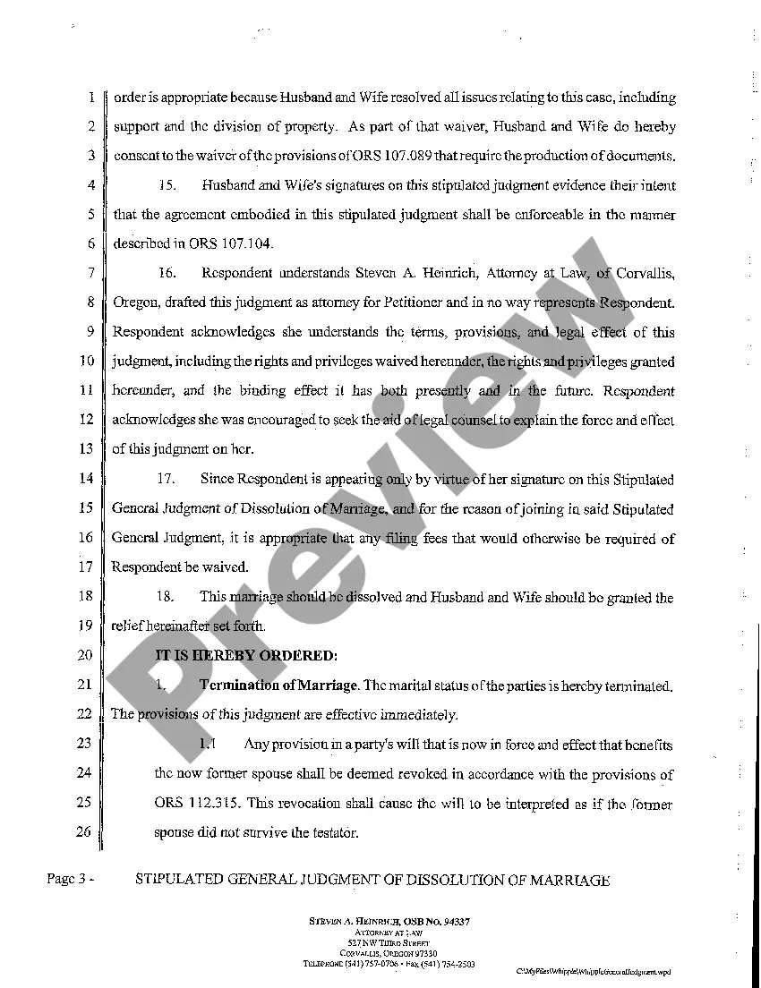 Preview A12 Stipulated General Judgment of Dissolution of Marriage