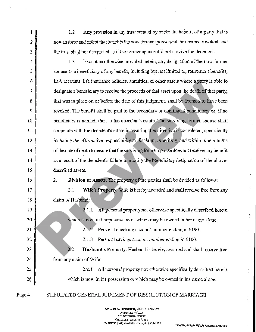 Preview A12 Stipulated General Judgment of Dissolution of Marriage