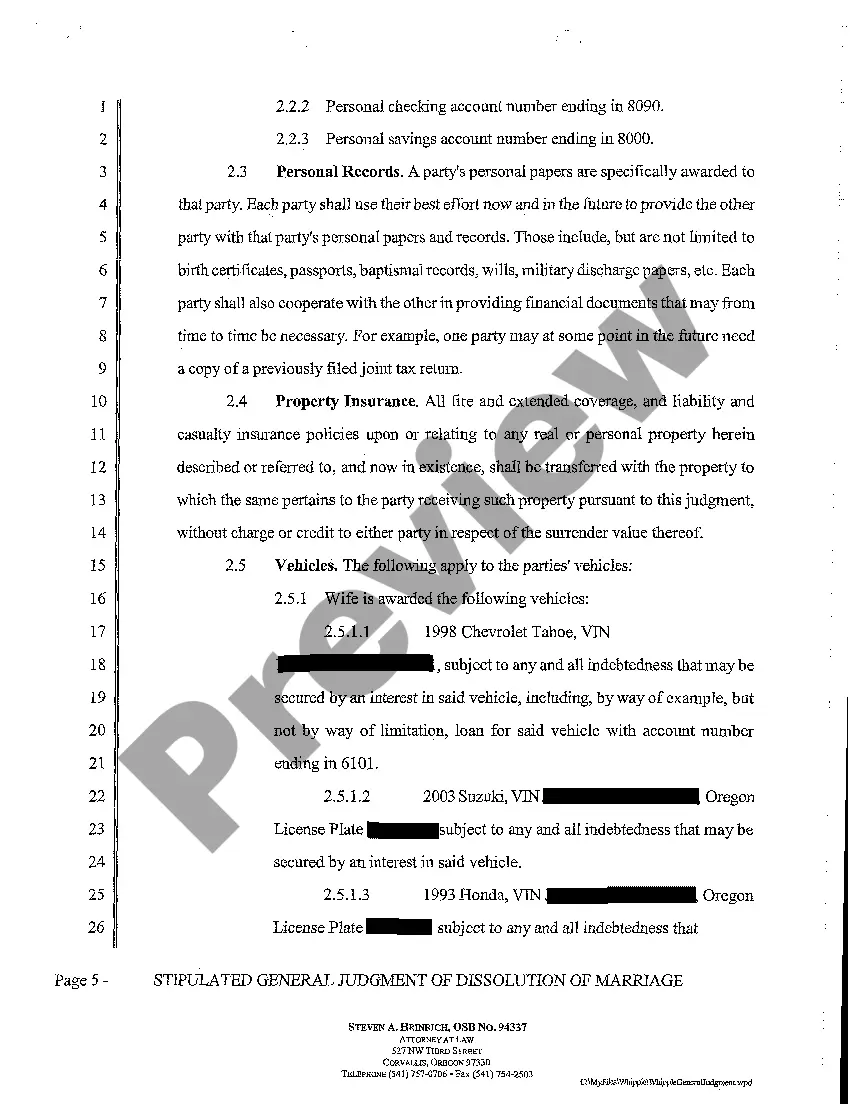 Preview A12 Stipulated General Judgment of Dissolution of Marriage
