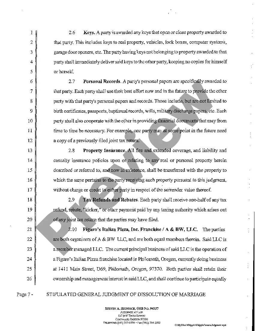 Preview A12 Stipulated General Judgment of Dissolution of Marriage