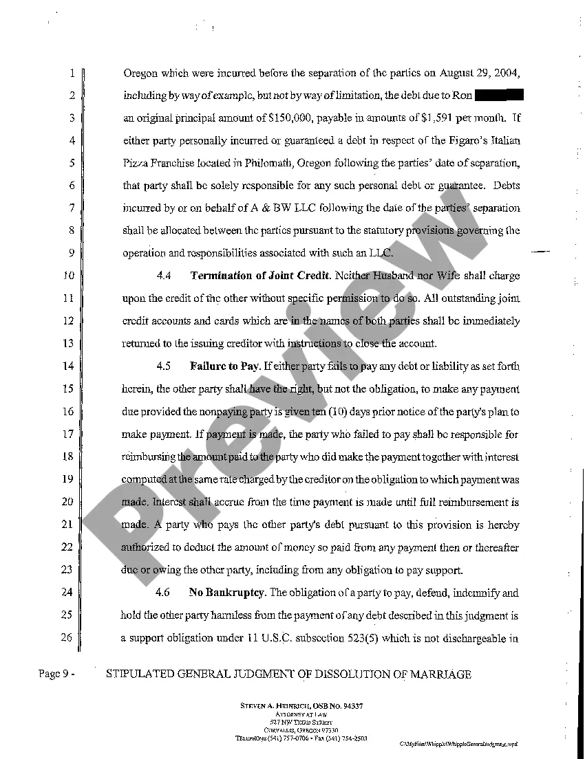 Preview A12 Stipulated General Judgment of Dissolution of Marriage
