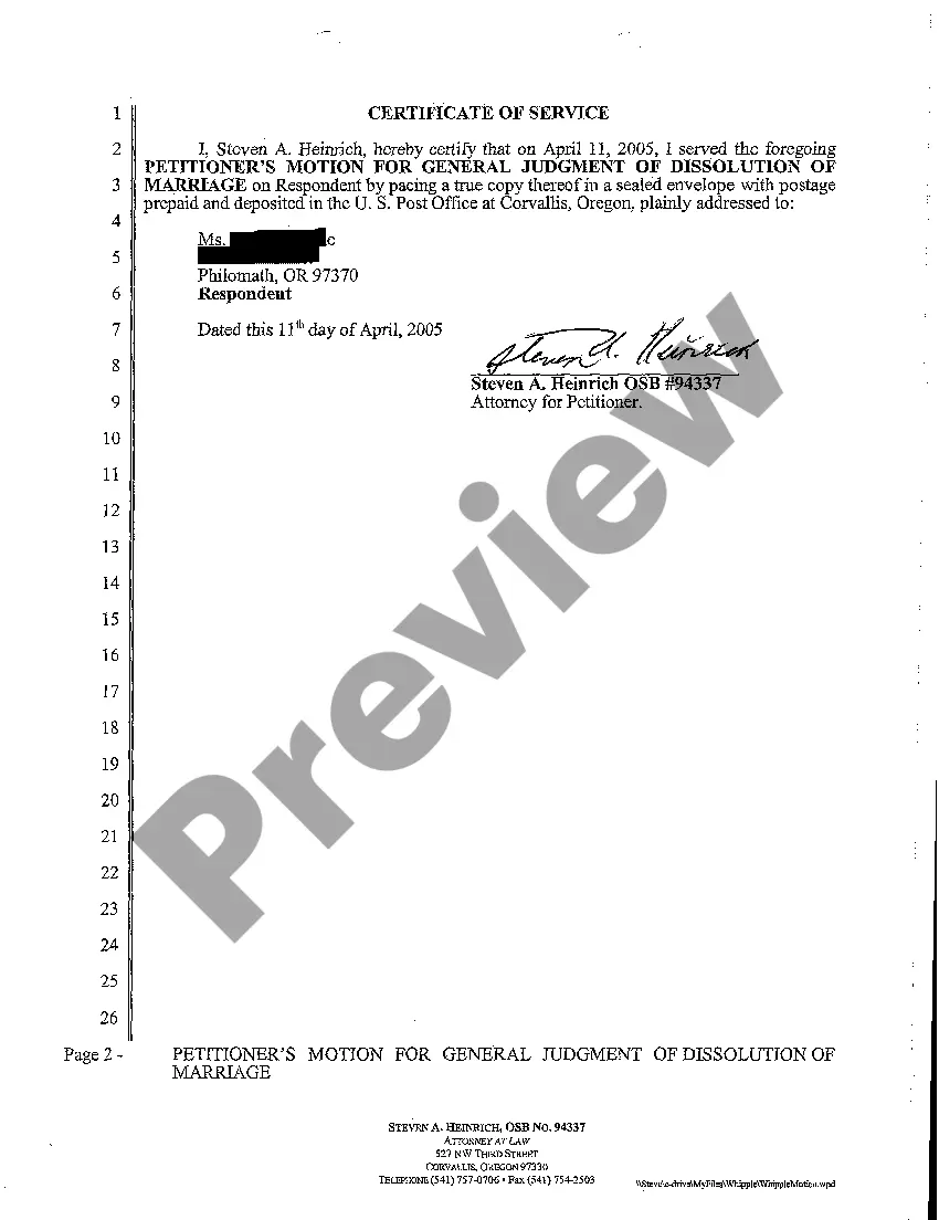 Preview A09 Petitioner's Motion for General Judgment of Dissolution of Marriage