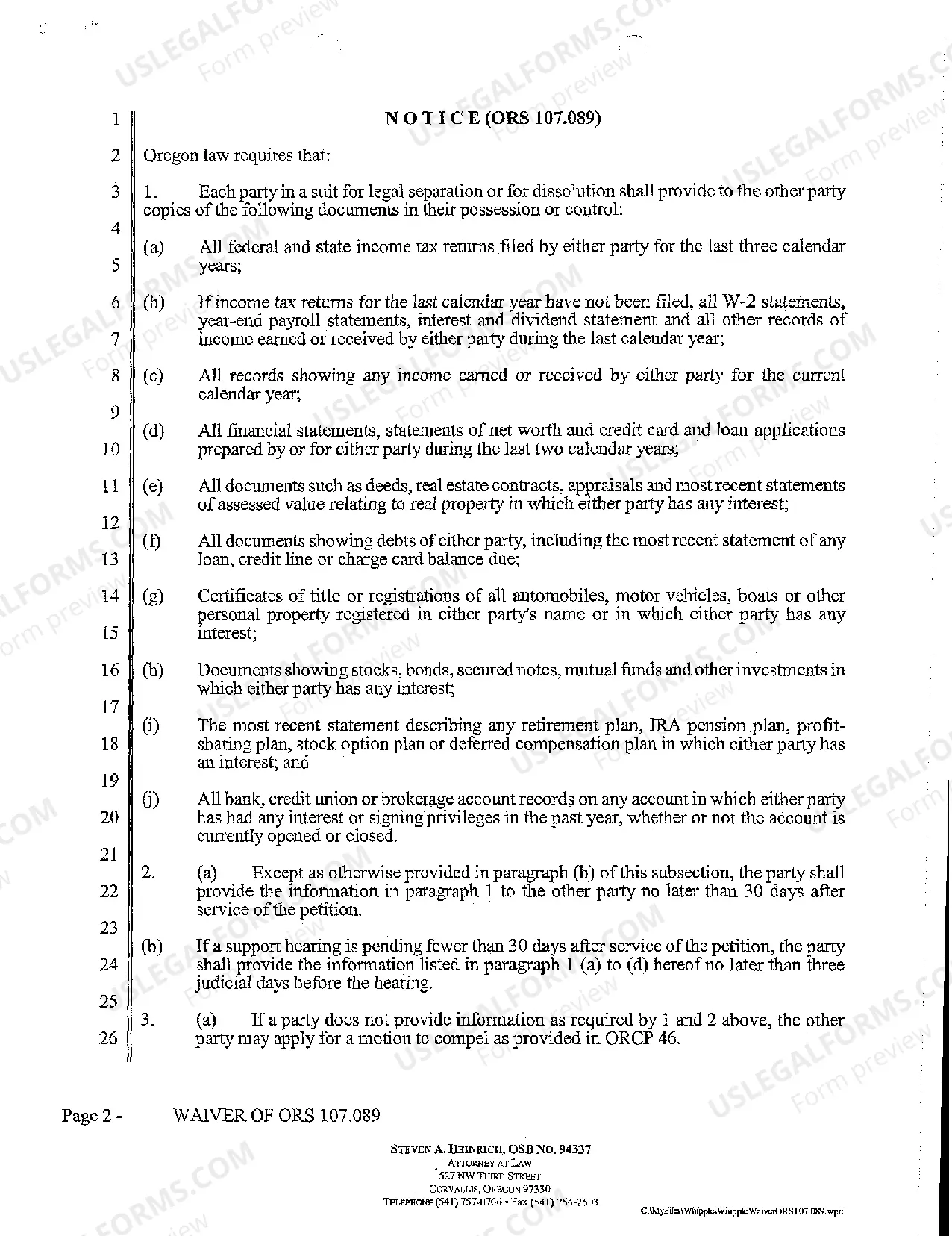 Preview A10 Waiver of ORS 107.089