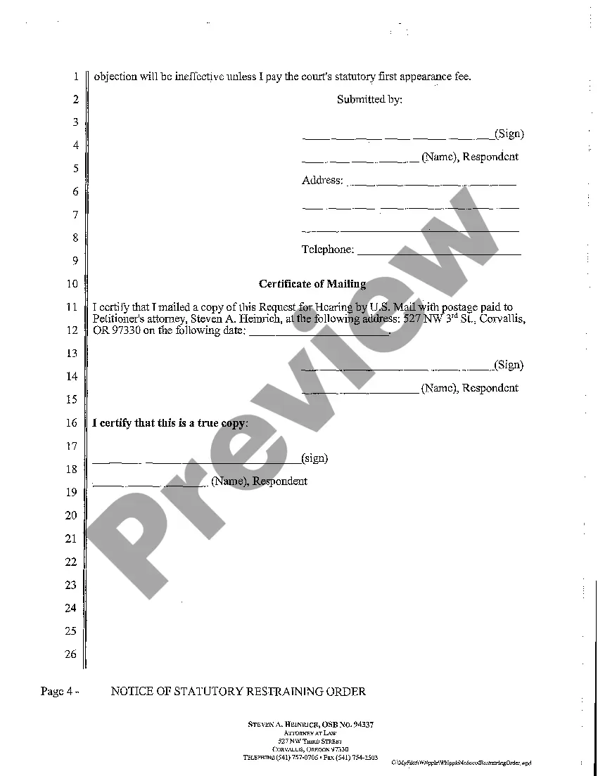 Preview A04 Respondent's Request for Hearing regarding Statutory Restraining Order