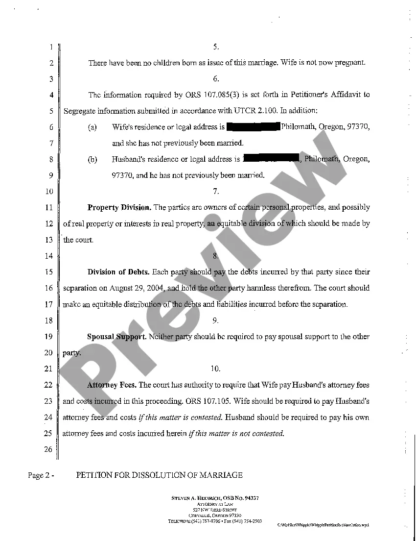 Preview A01 Petition for Dissolution of Marriage
