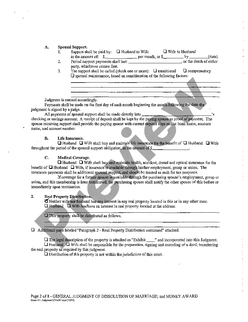 Preview A13 General Judgment of Dissolution of Marriage and Money Award