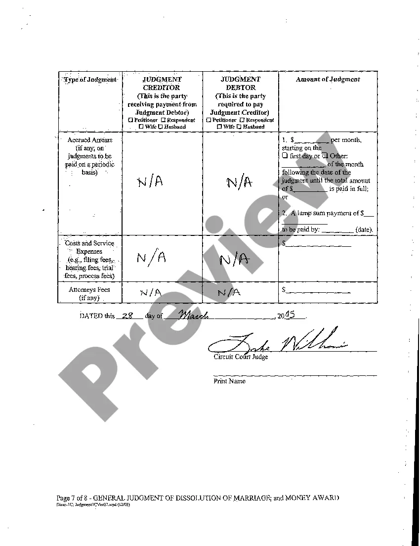 Preview A13 General Judgment of Dissolution of Marriage and Money Award