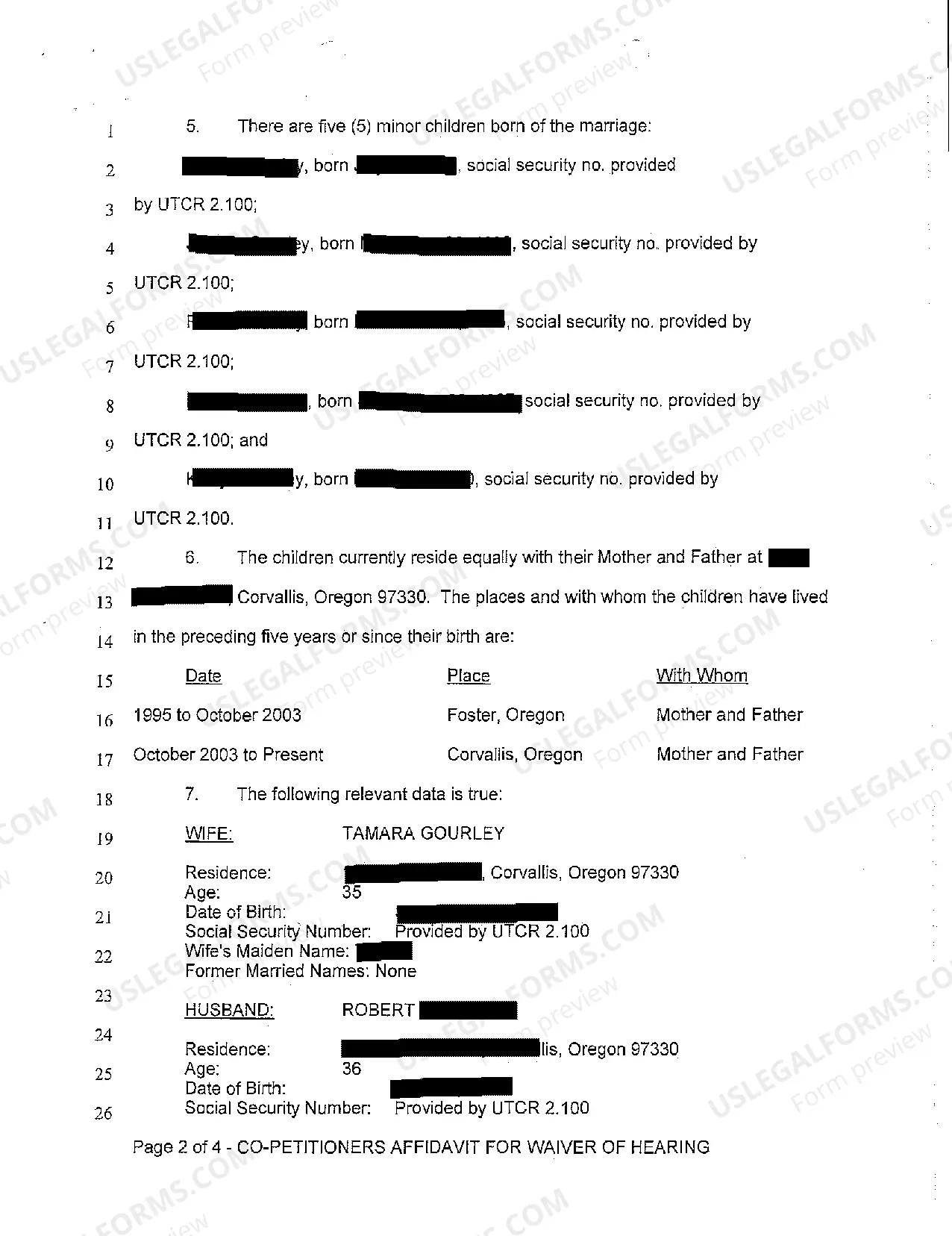 Preview A12 Co-Petitioner's Affidavit Supporting Judgment of Dissolution and Waiver of Hearing