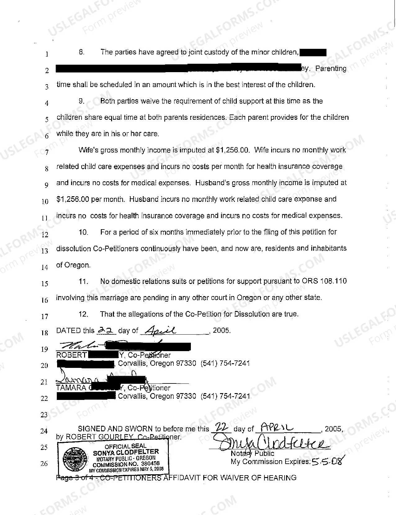 Preview A12 Co-Petitioner's Affidavit Supporting Judgment of Dissolution and Waiver of Hearing