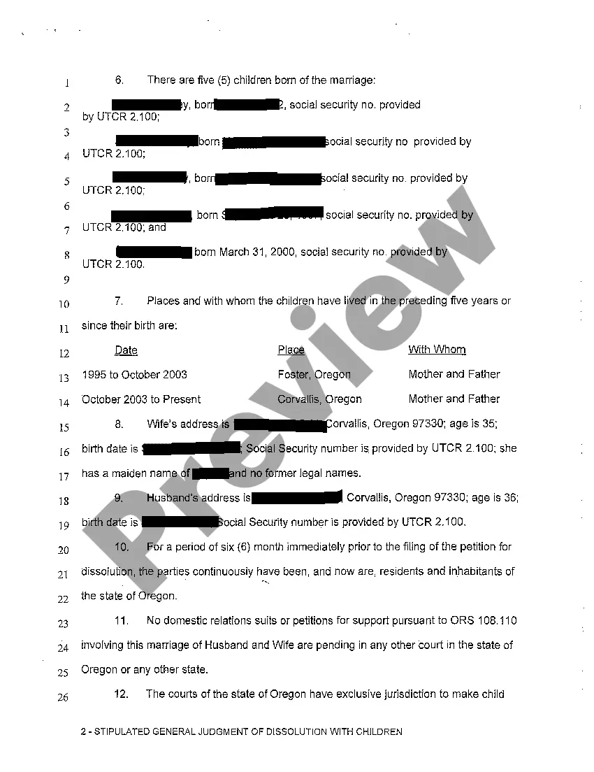 Preview A14 Stipulated General Judgment of Dissolution of Marriage with Children