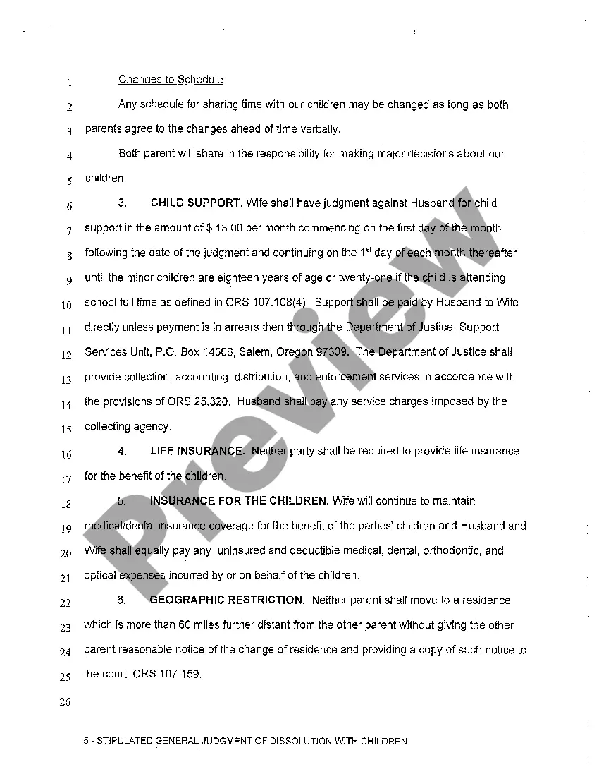 Preview A14 Stipulated General Judgment of Dissolution of Marriage with Children