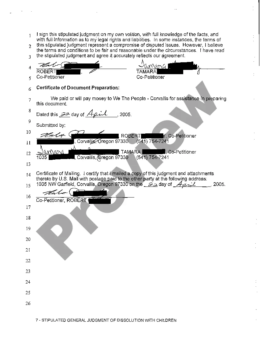 Preview A14 Stipulated General Judgment of Dissolution of Marriage with Children