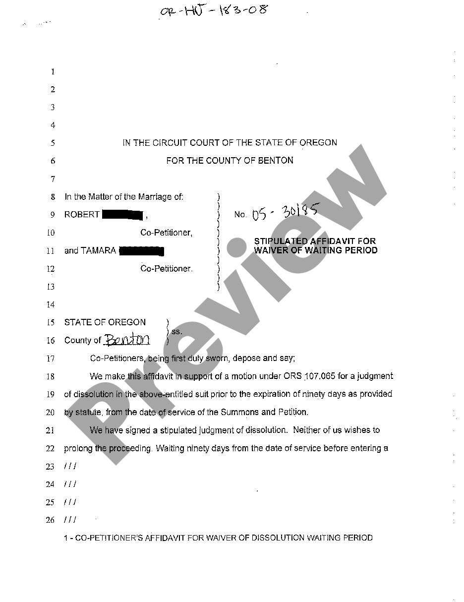 Oregon Stipulated Affidavit for Waiver of Waiting Period | US Legal Forms