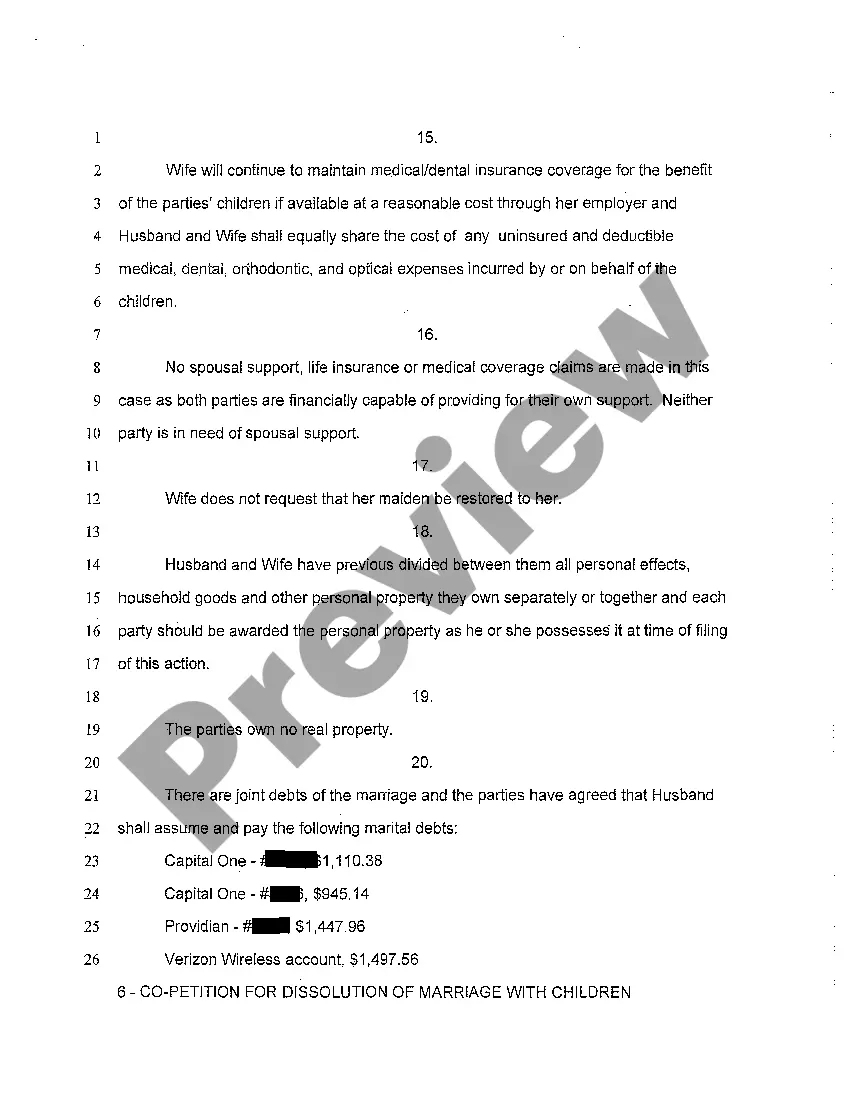 Preview A01 Co-Petition for Dissolution of Marriage with Children