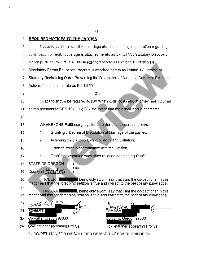 Preview A01 Co-Petition for Dissolution of Marriage with Children