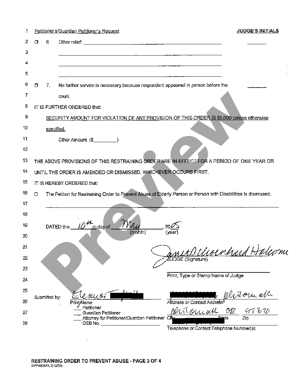 Oregon Restraining Order Form Without Notice US Legal Forms   3 