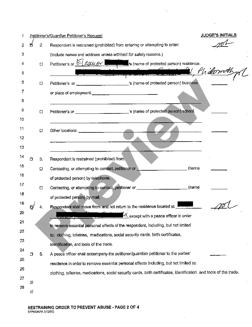 Preview A03 Restraining Order to Prevent Abuse