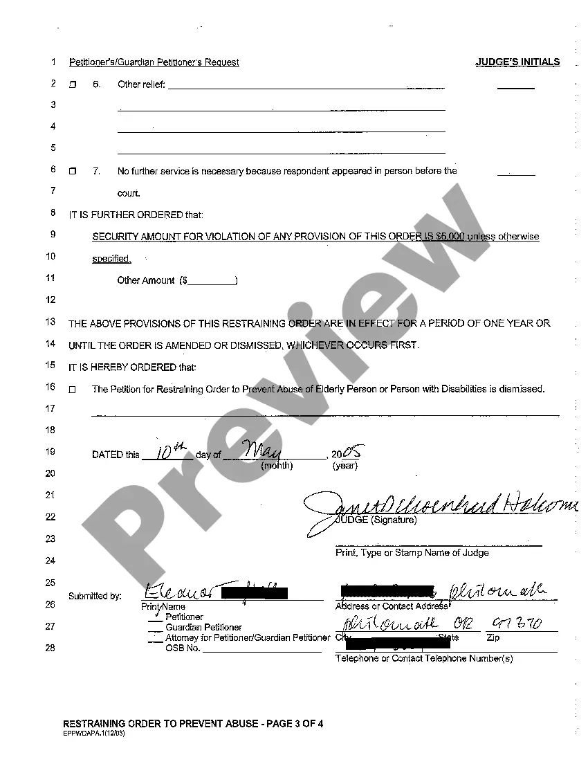Preview A03 Restraining Order to Prevent Abuse