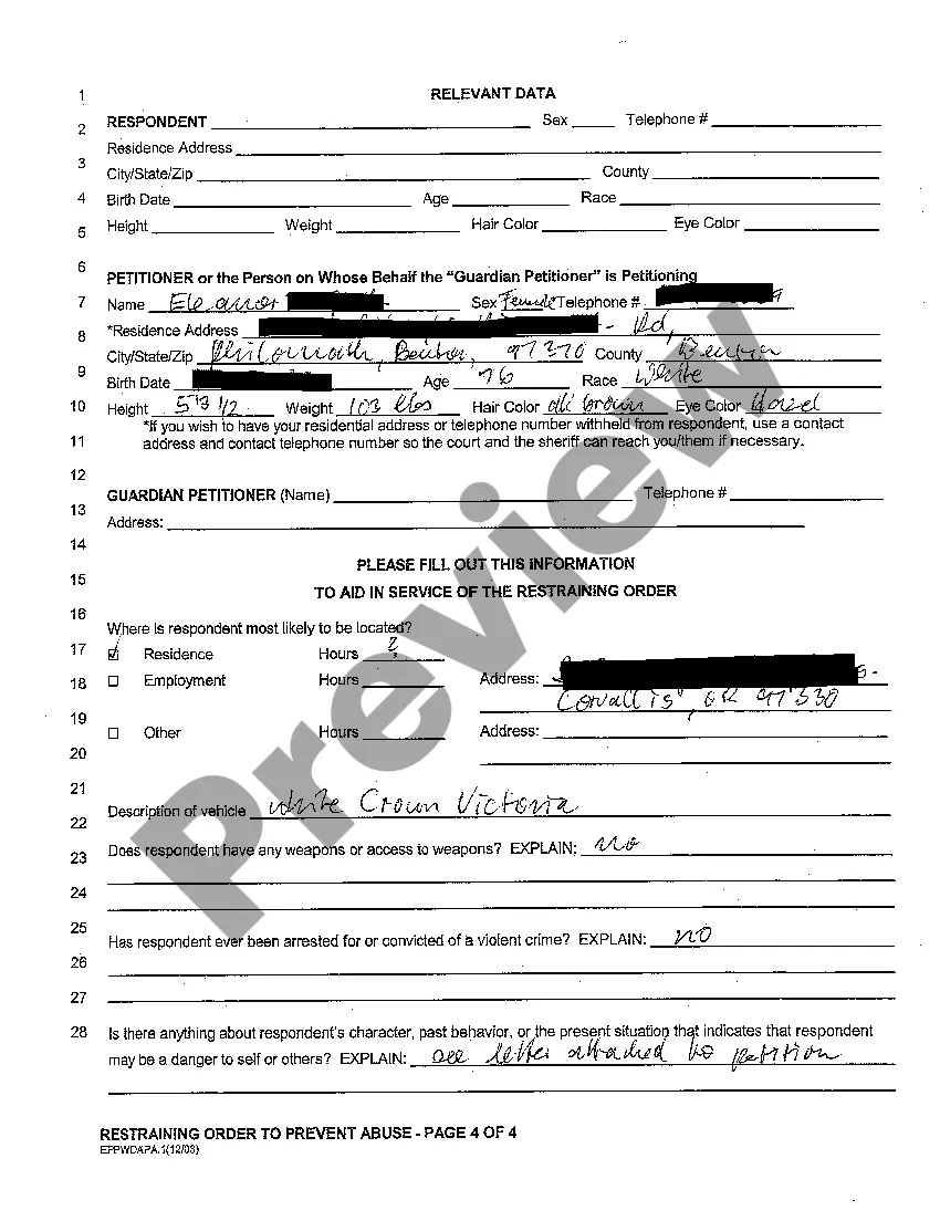 Preview A03 Restraining Order to Prevent Abuse