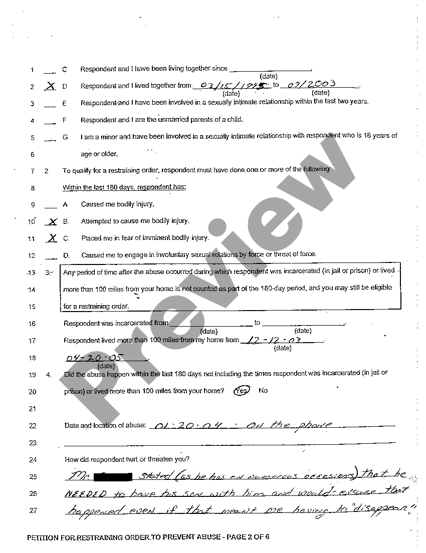 Oregon Petition for Restraining Order to Prevent Abuse US Legal Forms