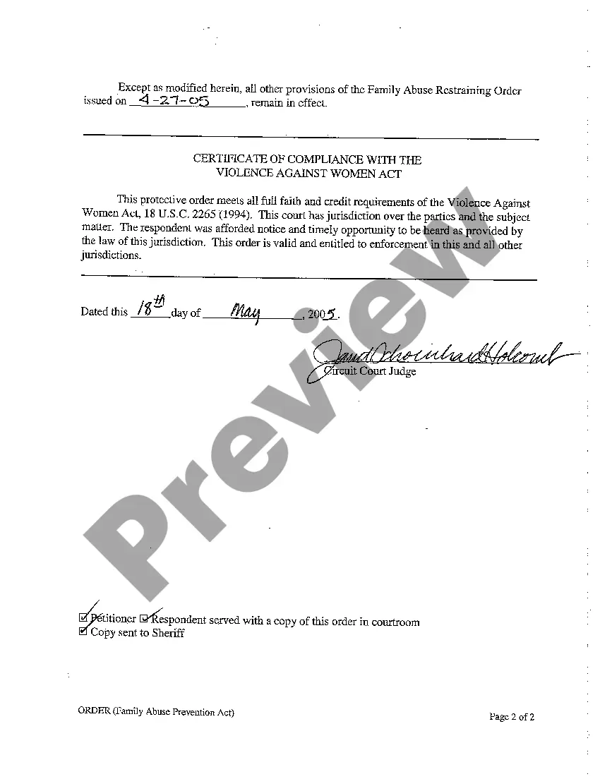 Get A05 Order From Hearing to Contest Restraining Order Preview A05 Order From Hearing to Contest Restraining Order